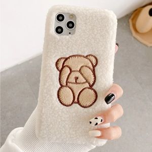Cartoon Bear Patched Fluffy Phone Case